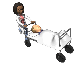 nurse pushing patient in hospital bed cartoon GIF